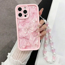 Load image into Gallery viewer, Pink Bow Pattern Silicone Phone Case For iPhone 16 17 Pro Max 15 14 13 12 11 Pro Max 16E X XS XR 7 8 Plus Butterfly Charm Cover