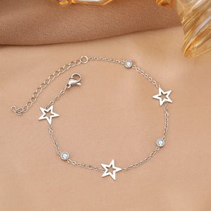 Stainless Steel Crystal Zircon Star Pendant Bracelet for Women - Best Friend Gift