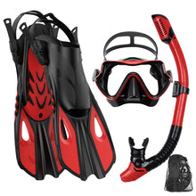 Load image into Gallery viewer, Mask Fin Snorkel Set Snorkel Gear for Adult Panoramic View Snorkel Mask Adjustable Dive Flipper Dry Top Snorkel and Travel Bag