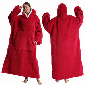 Extra Long Wearable Flannel Blanket | Hooded with Sleeves, Cozy Winter Throw for Adults