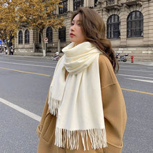 Load image into Gallery viewer, Black Cashmere Wool Scarf for Women Warm Checkered Winter Scarf