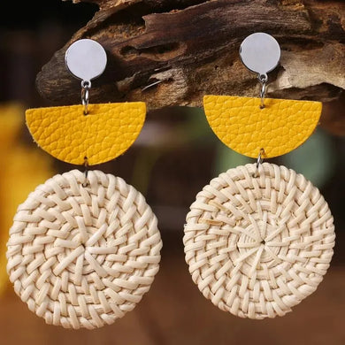 Elegant Handmade Leather Geometric Hoop Earrings - Vacation Style Woven Rope Design