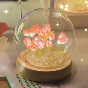 Artificial Tulip Flower Night Light LED Lamp Bedroom Decor, Handmade Birthday Gift