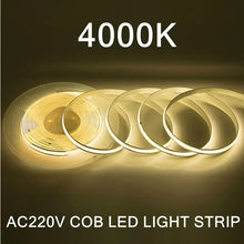 Load image into Gallery viewer, 220V COB LED Strip Light Flexible Tape Lights Smart IC No Need Driver High Bright 240 LEDs Linear Lighting RA95 Warm White 1-5m