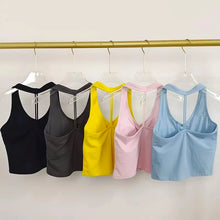Load image into Gallery viewer, Women's Summer V-Neck Yoga Sports Vest Hanging Back Neck Design Outdoor Running Training Gathered Fit Active Wear Top