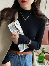 Load image into Gallery viewer, Autumn Winter Mock Neck Women Sweater Vintage Basic Solid Knitted Korean Tops Casual Slim Pullover Sweaters Simple Chic Jumpers