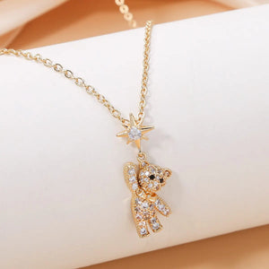 Obega Lovely Bear Necklace for Women - Cubic Zirconia Inlaid Gold Chain Cute Pendant