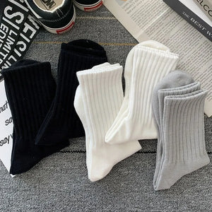 Men's High Waist Sports Socks - Couple Athletic Mid Tube Basketball Solid Color