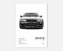 Load image into Gallery viewer, Black and White Japan Cars Luxury Super Sport Car Poster Aesthetic R34 Gtr 240sx Canvas Print for Wall Art Garage Room Decor