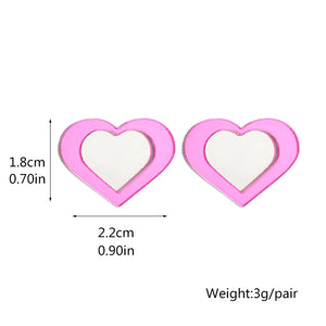 YAOLOGE Pink Mirror Heart Stud Earrings for Women – Acrylic Jewelry Gift for Party