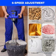 Load image into Gallery viewer, 2600W Portable Electric Cement Mixer, 6 Speed Handheld Mixer Stirring Tool for Mixing Grout Paint Mortar Mud Plaster Tool