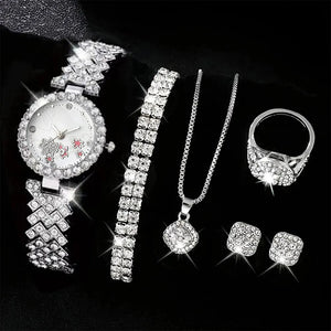 Women's Luxury Rhinestone Quartz Watch Set - Fashion Analog Jewelry Kit