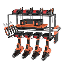 Load image into Gallery viewer, DayPlus 3-Tier Power Tool Storage, Heavy Duty Metal Tools Shelf Organizer Rack for 4 Drill Tools, Toolbox, Screwdrivers, Pliers