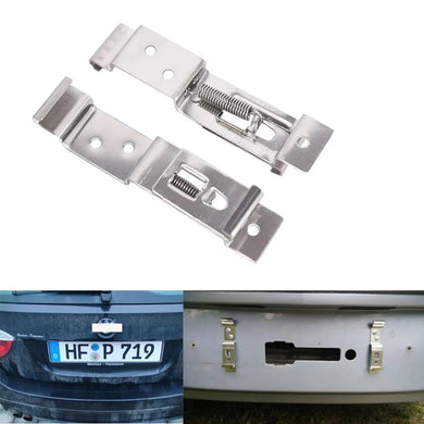 2 PCS Stainless Steel Car License Plate Holder Spring Loaded Bracket Clips
