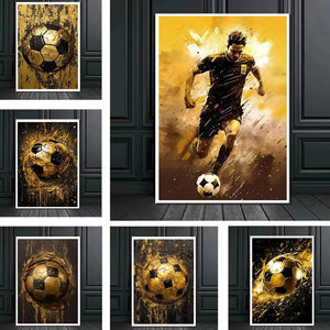 Classic Soccer Aesthetic Wall Art Abstract Black Gold Graffiti HD Canvas Poster Print