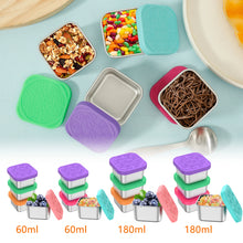Load image into Gallery viewer, 4Pcs 2/6oz Snack Container Stainless Steel Salad Box with Silicone Lids Leakproof Portable Stackable Dressing Food Storage Box