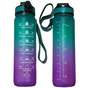 1L Large Capacity Gradient Water Bottle with Straw, Leakproof & Time Marker for Fitness