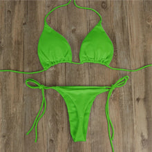 Load image into Gallery viewer, Women Tie Sexy Thong Bikini Set Side Swimsuit Bandage Style Brazilian Swimwear Split Strap Adjustable Solid Female Swimsuit Set