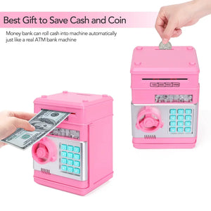 Electronic Password Money Box - Coins & Cash Saving Box with Key Lock, Mini Safe