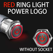 Load image into Gallery viewer, 16 19 22mm With Wire Waterproof Metal Push Button Switch  LED Ring/Power Light Momentary Latching   5/12/24/220V silver1NO1NC