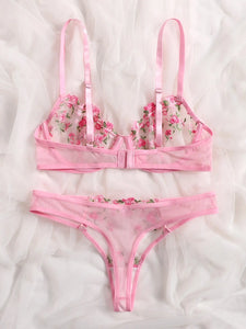 Sexy Floral Embroidery Lingerie Set Lace Underwear Transparent Fairy Kit 2023