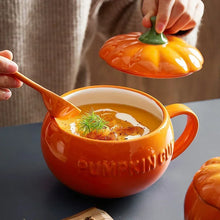 Load image into Gallery viewer, Pumpkin Cup with Lid &amp; Spoon – Creative Ceramic Water Cup for Breakfast &amp; Oatmeal