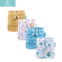 Load image into Gallery viewer, Happyflute New Desig Hot Sale 4Pcs OS Pocket Diaper Washable&amp;Reusable Absorbent Ecological Diaper Cover Adjustable Baby Nappy