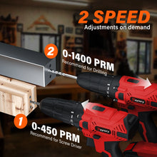 Load image into Gallery viewer, 21V Cordless Drill,45Nm Electric Screwdriver Set with 29PCS Accessories, 2 Variable Speed for Home DIY Project Kit
