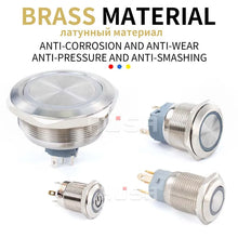 Load image into Gallery viewer, 16 19 22mm With Wire Waterproof Metal Push Button Switch  LED Ring/Power Light Momentary Latching   5/12/24/220V silver1NO1NC