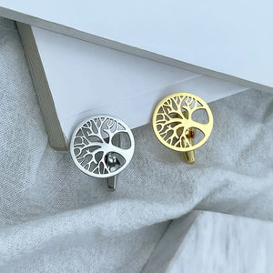 Round Tree of Life Cufflinks & Tie Clip Set - Stainless Steel Men's Wedding Jewelry