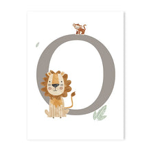Load image into Gallery viewer, Customized Baby Name Poster Jungle Animals Lion Zebra Elephant Canvas Painting Kis Bedroom Wall Art Print Pictures Nursery Decor