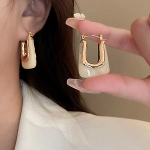 Geometric Resin Stud Earrings Green Pink Transparent Irregular Ear Jewelry 2023