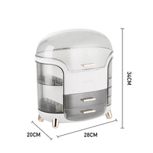 Load image into Gallery viewer, Stylish Makeup Storage Box 28x20x34cm Large Capacity Organizer with Drawers Lipstick Holders Rotating Brush Compartments,White