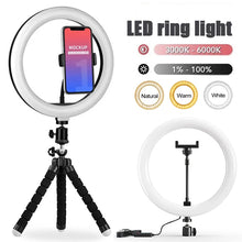 Load image into Gallery viewer, 10 inch LED Selfie Ring Light Dimmable Photography Fill Lamp with Mini tripod for Mobile Phone Live Video Photo Studio Ringlight