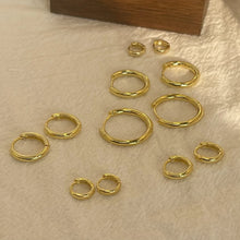 Load image into Gallery viewer, 6-15mm Stainless Steel Earring Minimalist Classic Round Gold Color Earring for Women Men Tiny Huggie Hoop Rock  Jewelry Gift