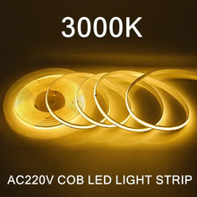 Load image into Gallery viewer, 220V COB LED Strip Light Flexible Tape Lights Smart IC No Need Driver High Bright 240 LEDs Linear Lighting RA95 Warm White 1-5m
