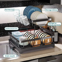 Load image into Gallery viewer, Large 2-tier dish drying rack for kitchen countertops, removable large-capacity dish draining rack