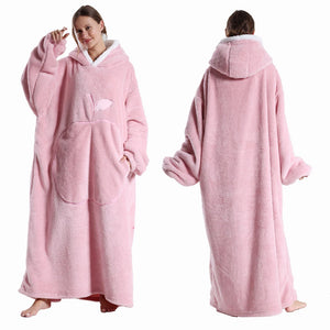 Extra Long Wearable Flannel Blanket | Hooded with Sleeves, Cozy Winter Throw for Adults