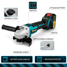 Load image into Gallery viewer, Gisam 125MM Brushless Electric Angle Grinder Variable Speed M14 Cutting Machine Woodworking Tool for Makita 18v Battery Pin