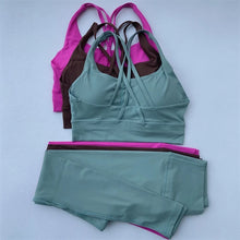 Load image into Gallery viewer, Solid Color Gym Fitness Set Tight Soft cross Fitness Bra 2pc compression High Waist Yoga Legging Suit Comprehensive Training Jog