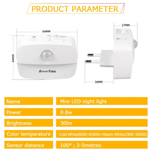 Smart Motion Sensor LED Night Light for Home Aisle and Bedroom - EU Plug