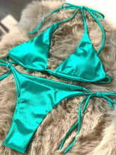 Load image into Gallery viewer, Halter Brazilian Metallic Satin Bikini Women Swimwear Female Swimsuit Two-pieces Bikini Set High Cut Bathing Suit Swim Beachwear