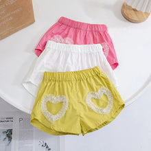 Load image into Gallery viewer, Solid Color Girls Shorts with Lace &amp; Heart Design - Summer Cute Toddler Clothes 2-7Y