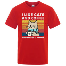 Load image into Gallery viewer, I Like Cats And Coffee Street Funny T-Shirt For Men Fashion Casual Loose Cotton Clothing Crewneck Breathable Tshirt Hip Hop Tees
