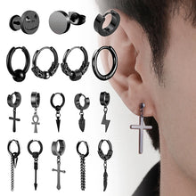 Load image into Gallery viewer, 1 Pairs Punk Stainless Steel Stud Earrings Black Earrings Set For Men Women Vintage Hip Hop Piercing Ear Jewelry
