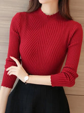 Load image into Gallery viewer, 2025 Autumn Women Mock Neck Ruffles Sweater Long Sleeve Knitted Bottoming Solid Pullovers Stripe Women Casual Sweater Winter