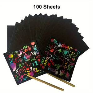 100Pcs Dazzling Scratch Painting - Interactive Note Cards for Parent-Child Art Projects