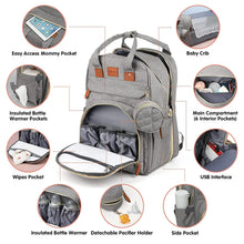Load image into Gallery viewer, 3 In 1 Diaper Bag Backpack Foldable Baby Bed Waterproof Travel Bag with USB Charge Diaper Bag Backpack with Changing Bed 3 types