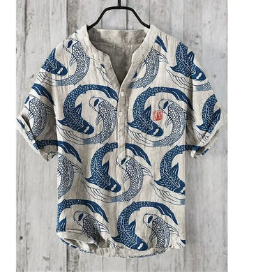 Spring Summer Men's & Women's Casual Hawaiian Fish Print Shirts - Trendy Tops