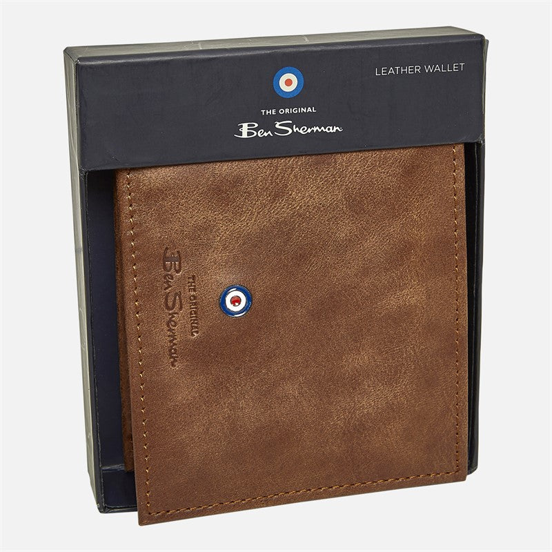 Ben Sherman Mens Target Bi Fold Wallet Tan